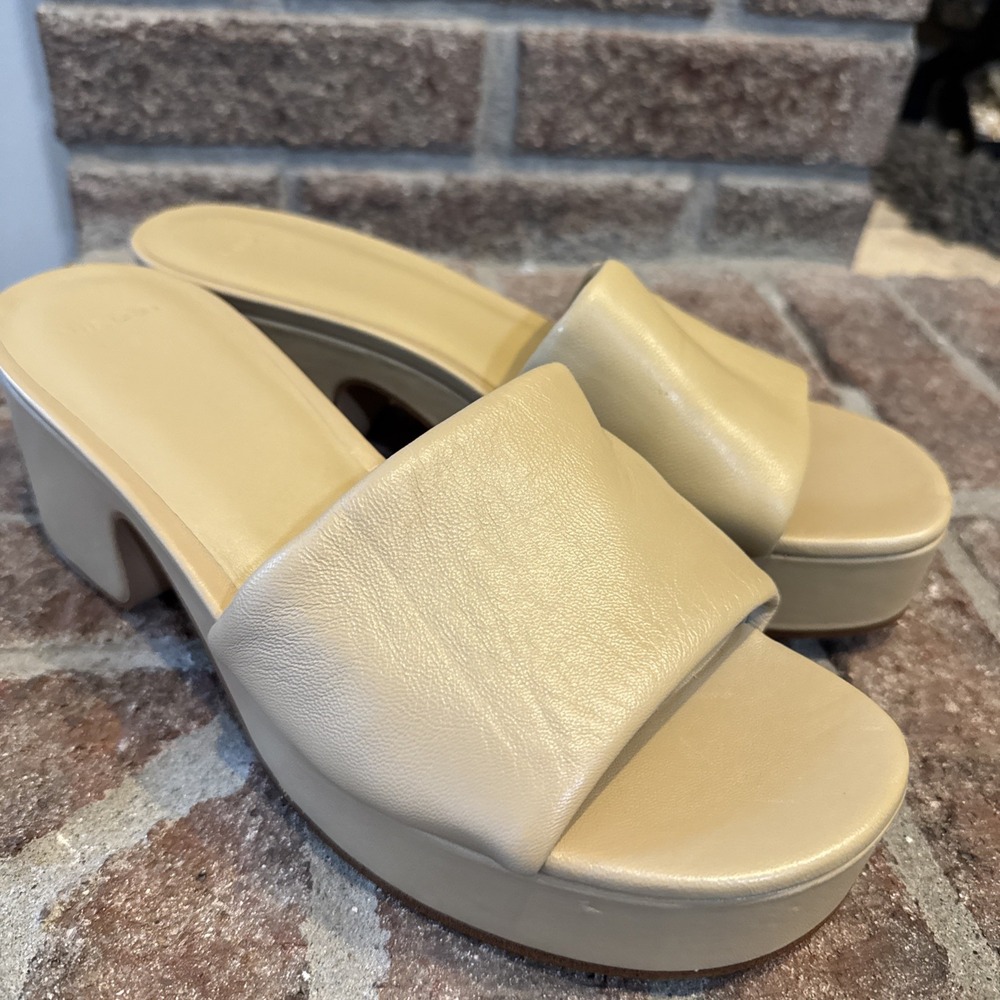 Vince Womens Margo Slip On Chunky Platform Block Heel Sandal Size 9.5 Tan #713